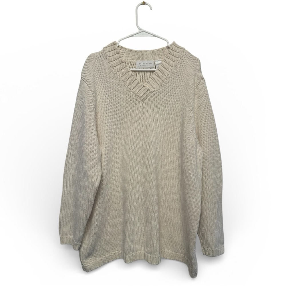 Liz Claiborne “Elizabeth” V-Neck Sweater in White/Cream Size 1X